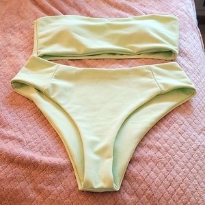 LIZAFUL mint green adorable tube top bathing suit. Sz 8 top L bottom.